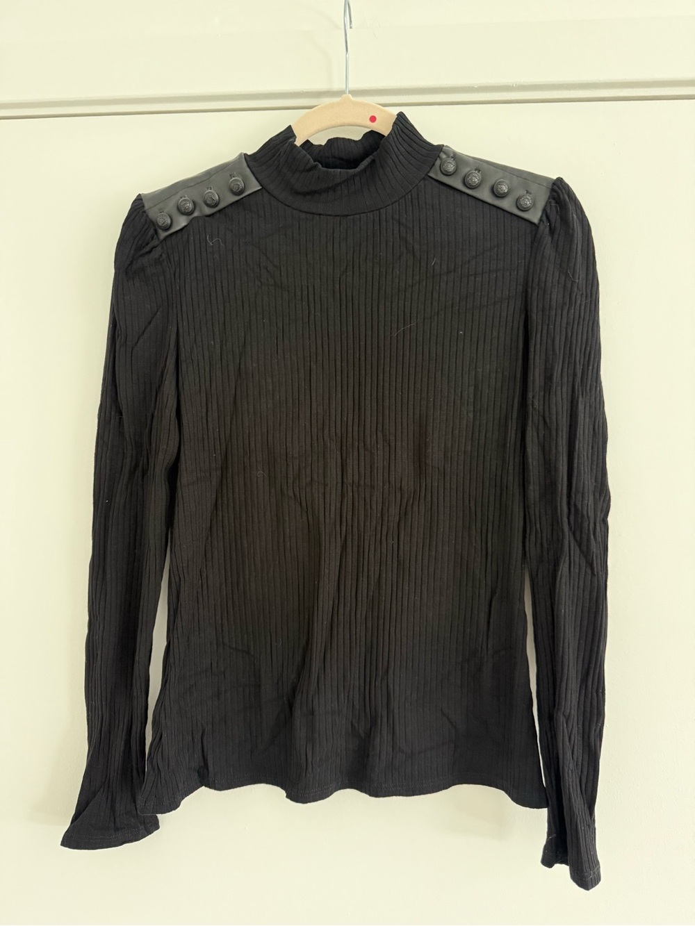 Generation Love Black Ribbed Long Sleeve Top with Shoulder Buttons